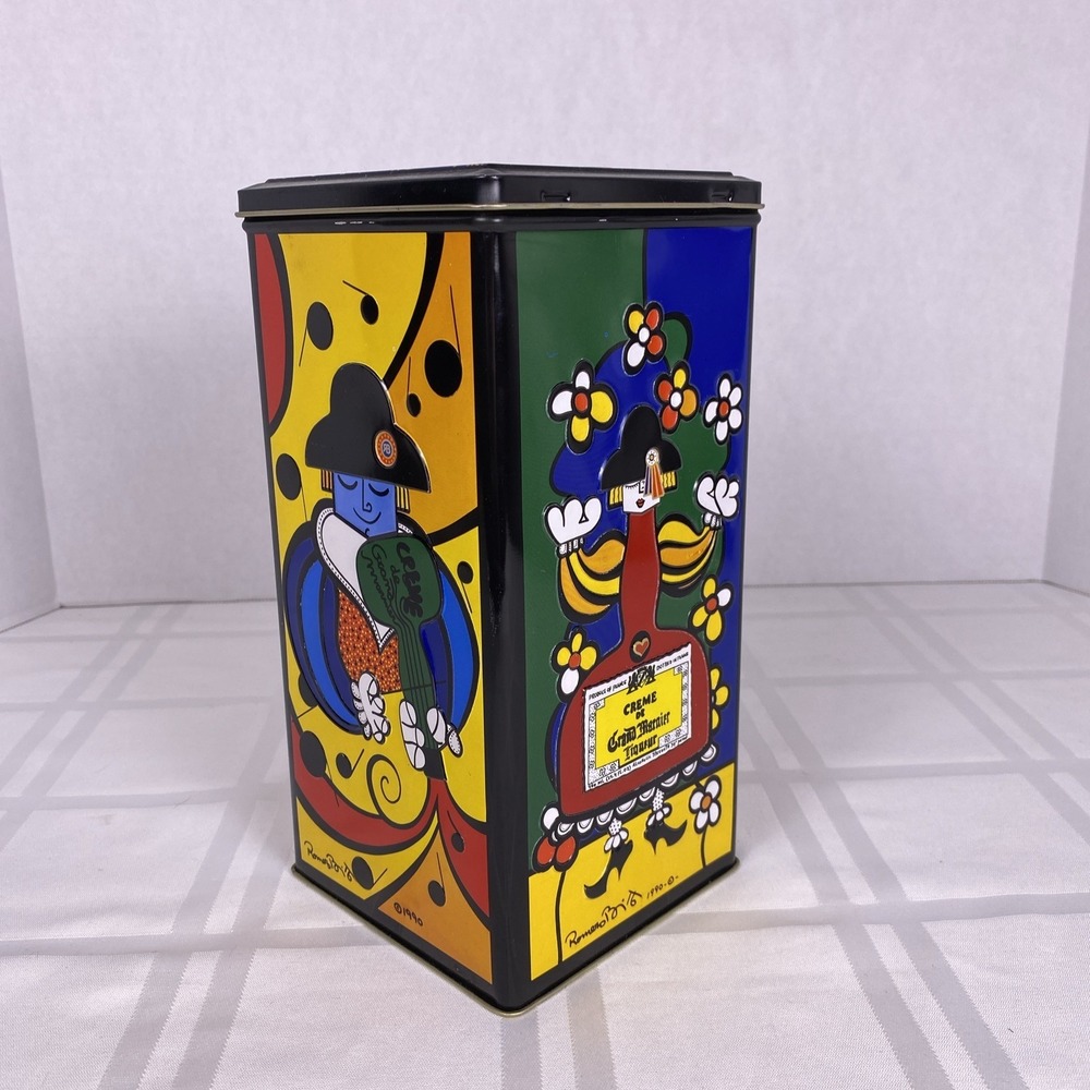 Vintage Creme De Grand Marnier Liqueur 1990 ROMERO BRITTO art abstract tin Box